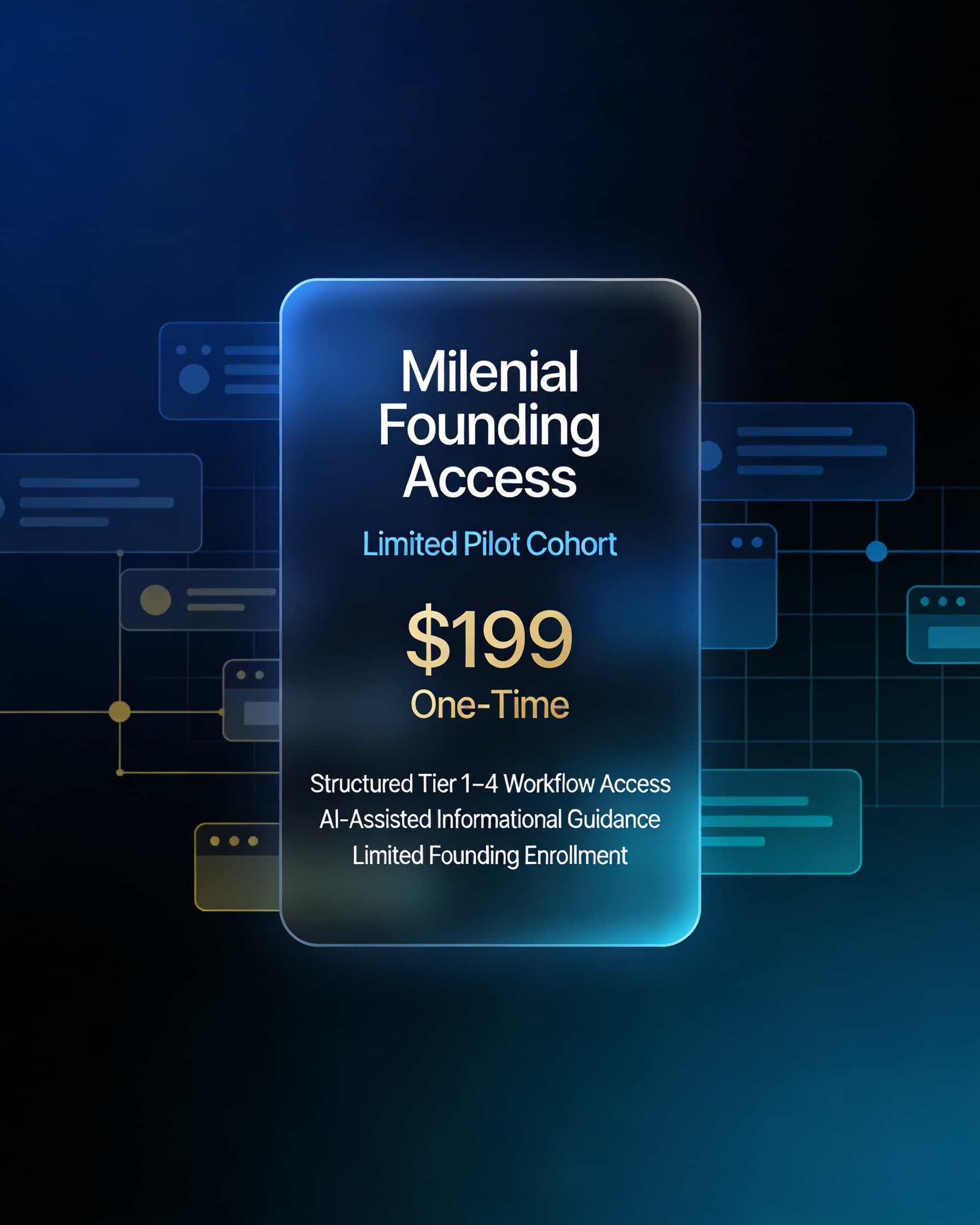 Milenial Founding Access limited pilot cohort one-time price 199 dollars
